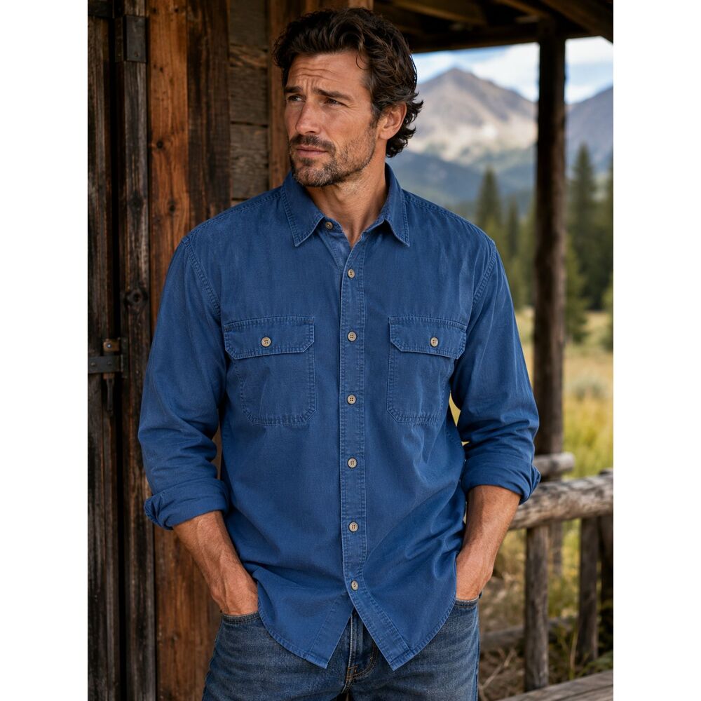 RedHead Men's Blue Long Sleeve Button-Up Work Shirt Size M Utility Casual